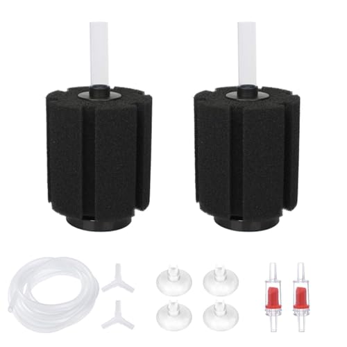 ALEGI Aquarium Sponge Filter for 20 Gallon Fish Tank, Betta, Nano, Shrimp, Fry, Biochemical Filter with Airline Tubing, Check Valves, Suction Cups - size: Middle up to 20Gal 2 Pcs