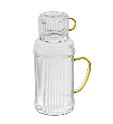 Baffect Bedside Water Carafe And Glass Set, High Borosilicate Glass Pitcher For Hot Or Cold Beverage, 68oz Water Bottles With 10 Oz Tumbler For Nightstand, Kitchen, Mouthwash Dispenser For Bathroom - style: With Lid