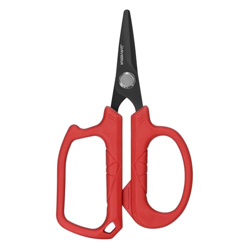 JARVISTAR 4.65" Fishing Scissors - Heavy Duty Line Cutter with Spring Clip Keychain, Dual Serrated Stainless Blades - Cuts Braided, Mono & Fluorocarbon Lines for Saltwater & Freshwater Red - color: Red