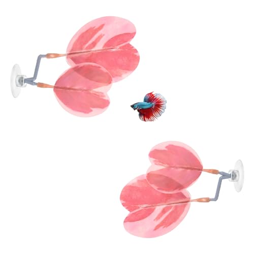 M METERXITY 2-Pack Betta Fish Leaf Pad, Hammock Plant Leaf Pad, Realistic Resting Fish Rest Bed for Fish Tank Decorations/Aquarium Accessories/Spawning Grounds/Breeding [Pink, Heart-Shaped] - color: Pink