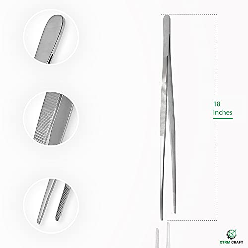 Thumb Dressing Forceps, Mulipurpose Tweezer Stainless Steel, Serrated Tip Straight 18 Inch - size: 18"