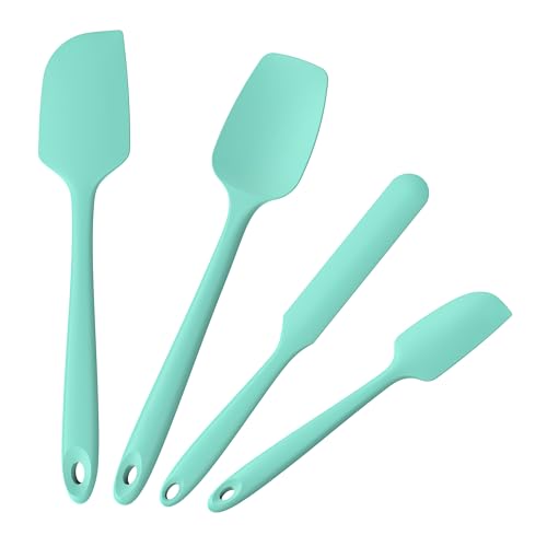 4-Piece Silicone Spatula Scrapers: Doosu 600°F Heat Resistant Food Grade Kitchen BPA Free Rubber Baking Cooking Tool Nonstick Utensil Set for Mixing, Scraping, Folding, Stirring, Serving (Aqua Sky) - color: Aqua Sky, size: Set of 4