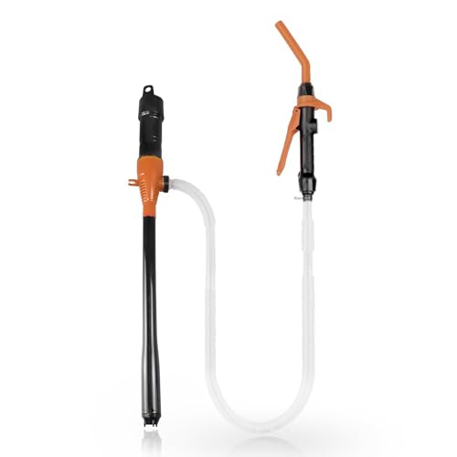 FUELIO Battery Operated Gas Pump with Nozzle - Battery Powered Gasoline Transfer Pump With 3 FT Long Hose 2.2 GPM Transfer Pump For Water Kerosene Gas Can Hand Fuel Pump