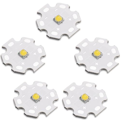 5Pcs 3W Ultra-Bright White 3535 SMD High Power LED Chip with Aluminum Plate 20mm Star PCB Base Heat Sink Led Chip Replacement(120deg,White 8000K-10000K,DC 3.0-3.4V,700mA) - color: White8000-10000k