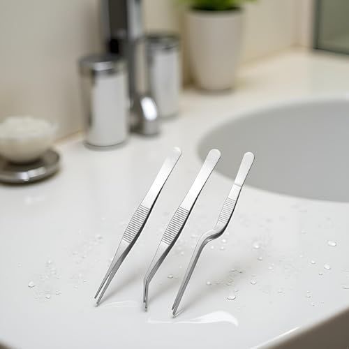3Pcs Silver Stainless Steel Tweezers Set - 6.22" to 6.4" Multi-Purpose Precision Tools for Gardening, Kitchen and More