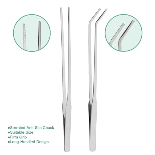 Syn-zer 2PCS Stainless Steel Reptile Feeding Tongs, 10.6 inch Straight and Curved Tweezers for Aquarium, Terrarium & Crafts Bearded Dragon Snake Tank Accessories, Planted Tank Tools Feeder for Lizards