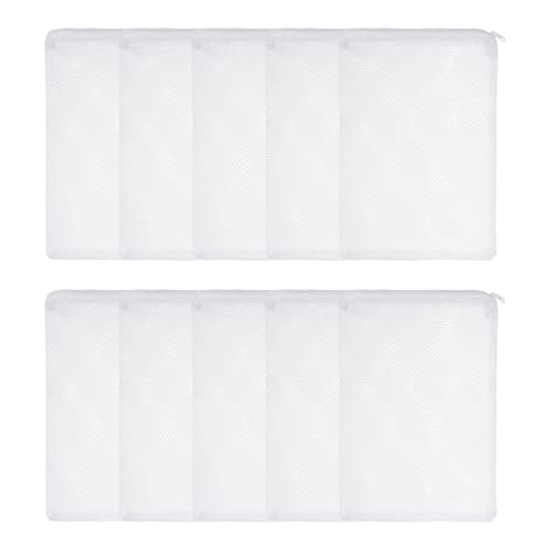 Aquarium Filter Media Bags, Fish Tank Fine Mesh Bag with Zipper Reusable Versatile 12 x 8 Inch, (White, 10Pcs), Intended for Fish Tank/Aquarium/Pond/Activated Carbon/Ceramic Rings