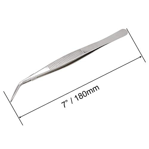 7 Inch Stainless Steel Tweezers with Curved Serrated Tip Multipurpose Forceps for Craft Repairing 2 Pack - size: 7 Inch