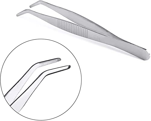 5 Inch Bent Tip Long Forceps Tweezers, Serrated Flat Tips Precision Curved Surgical Tongs Jewelers Needle Metal Sewing Sharp Kitchen Cooking Tweezers With Teeth Knurled Handles (1PCS-125mm) - color: Bent -1pcs-5inch