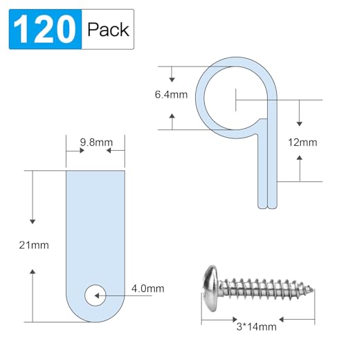 RGBZONE 120Pcs 1/4 Inch White R-Type Cable Clips with Screws, Nylon Plastic Wire Clips for Indoor Outdoor Electrical Wire Cord Management (6.4mm, 1/4 Inch) - color: White, size: 1/4 Inch