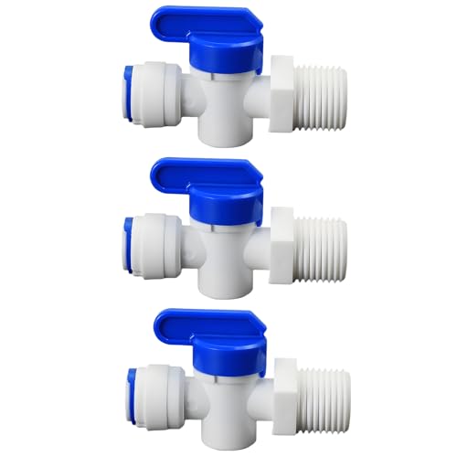1/2"M to 3/8" Tube Push-Fit Ball Valve, 3 Pcs | Quick-connect adapter switch for RO reverse osmosis water filter systems, beverage dispensers & water purifiers. - size: 1/2"MPT to 3/8" QC Ball Valve