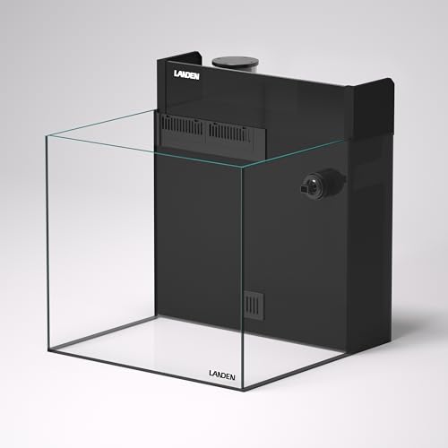 LANDEN EzCube 45K Rimless AIO Marine Aquarium Tank Kit with Rear Filter and Protein Skimmer, 14.5 Gal Saltwater Cube Fish Tank for Reef Coral Setup, W17.7×D17.7×H15.7 in (45×45×40cm) - size: 45 cm