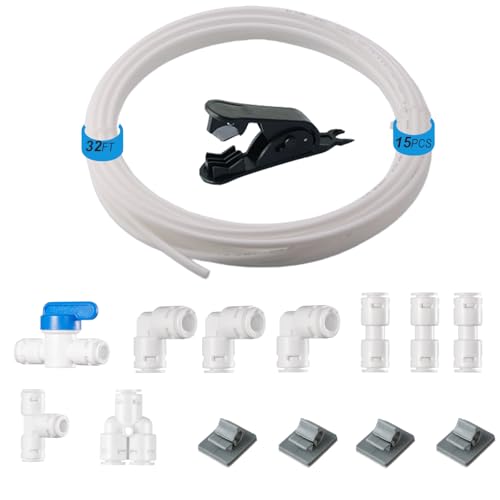 16PCS 1/4-inch Water Purifier Parts Kit. 32FT 1/4" O.D.Water Line With Well-Sealed Couplers Quick Fittings.Push To Connect 1/4 od water tubing Water Tube Fittings RO System (1/4 RO Tubing 32FT) - style: 1/4 RO Tubing 32FT