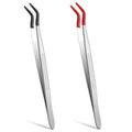 Rubber Tipped Curved Tweezers, 2 Pcs Stainless Steel Craft Tweezers PVC Coated Jewelry Tweezer Set for Crafts Stamps Coin Beads Jewelry Industrial Electronic Lab (Red, Black)