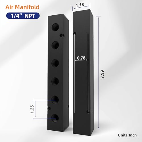 1/4" NPT Air Compressor Manifold, Line Hose Splitter 6 Way 8 Ports Pneumatic Manifold Air Distribution Block with Accessories - style: 6 Way 8 Ports