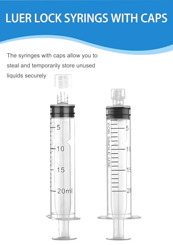 Luer Lock Syringe 20ml - Sterile Disposable Syringes without Needles (10 Pack), Individual Sealed Packaging - size: 20ml