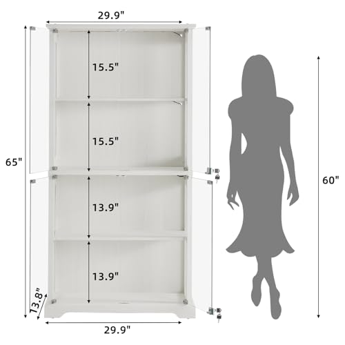 LELELINKY Farmhouse Glass Display Cabinet with Doors, Wooden Curio Cabinet for Collectibles with 3-Color LED Motion-Sensor Light & Reinforced Base, White - color: White, size: Single
