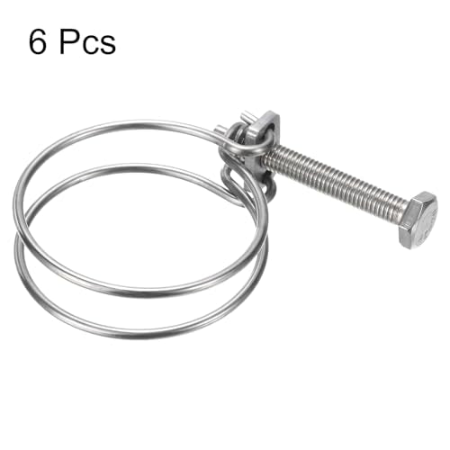 uxcell 6Pcs Double Wire Hose Clamp, 51-57mm Adjustable Stainless Steel Wire Hose Clips with M8 Bolt for Dust Collection Hose, Pump Hose Pipe - size: 51-57mm