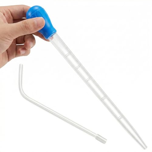 Blue 50ml Aquarium Coral Fish Feeder, 27.7IN Extra Long Turkey Baster, Aquarium Siphon Water Changer, Aquarium Cleaning Tools, Blue