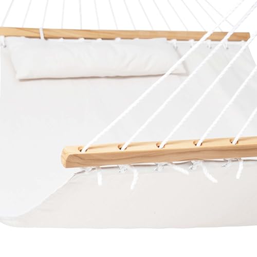 Lazy Daze Hammocks 12 FT Sunbrella Fabric Hammock Non-Fading with Spreader Bars and Free Pillow Fits for 2 Persons, All Weather and Fade Resistant for Patio Yard, 450 lbs Capacity, Cast Pumice - color: Cast Pumice