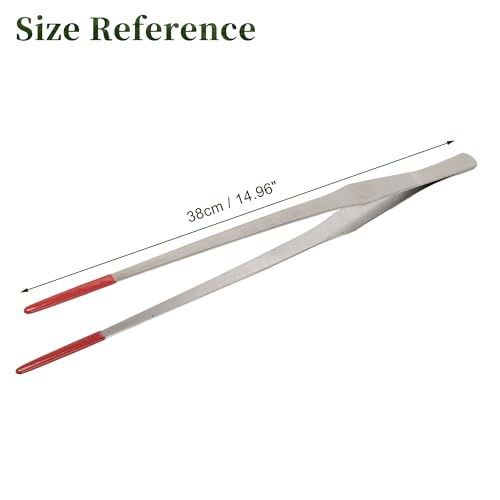 Reptile Feeding Tongs, Stainless Steel Lizard Feeding Tongs, Aquarium Straight Feeding Tweezers for Reptiles with Rubber Tip, Terrarium Feeding Tongs for Gecko, 10.63" L, Black - color: Red, size: 14.96"