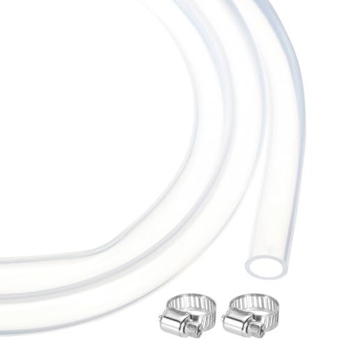 MECCANIXITY 10ft Clear Silicone Rubber Tubing 3/8" ID 1/2" OD Plastic Tube Flexible Air Hose for Brewing, Wine Making, Pump Siphon, 9.5mm x 12.7mm, with 2pcs Clamps - color: Clear, size: 3/8" x 1/2"