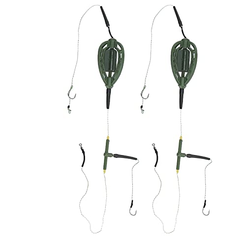 Carp Fishing Bait Cage Feeder with Wire Hook Rigs, Sturdy European Style Long Line Nesting Trap Device Inline Method Inserted Weight Quick Sinking Durable Angler Lure Equipment Tackle 2PCS - size: 35g