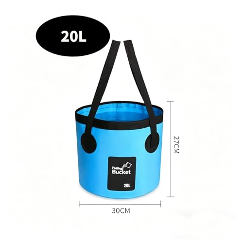 3 Pcs 20L (5-Gallon) Collapsible Bucket Set,Foldable PVC Bucket with Handles for Camping, Hiking, Fishing, Car Washing and Outdoors (Black, Orange, Blue)