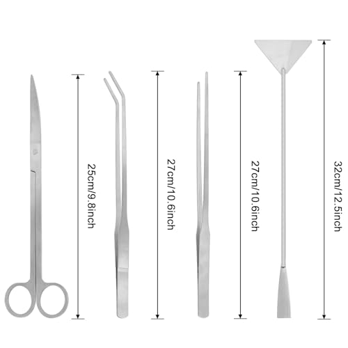 Aquarium Aquascaping Tool Stainless Steel Aquascape Tools Kit 4 in 1 Anti-Rust Fish Tank Starter Kit with Tweezers Scissors Spatula for Aquarium Plants (Silver) - color: Silver