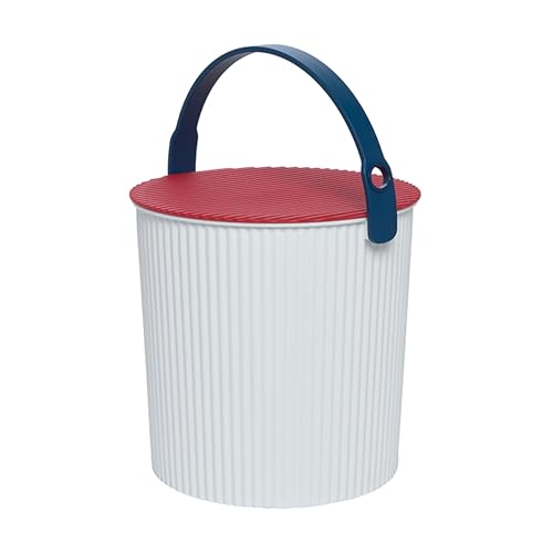 Hachiman Large Bucket - 2.6 Gallon Heavy Duty Bucket with Lid and Handle - Hands-Free Filling - Easy to Stack and Store - Indoor Outdoor Use - 10.4" x 11.1" - White, Red, Blue - color: White, Red, Blue, size: Large