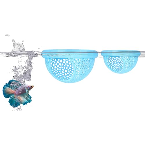 2Pcs Floating Betta Hammock Shrimp Shelter Betta Shrimp Feeder 3D Printed Fish Tank Accessories (S/L, Blue) for Small Aquarium Safe Rest - color: Blue