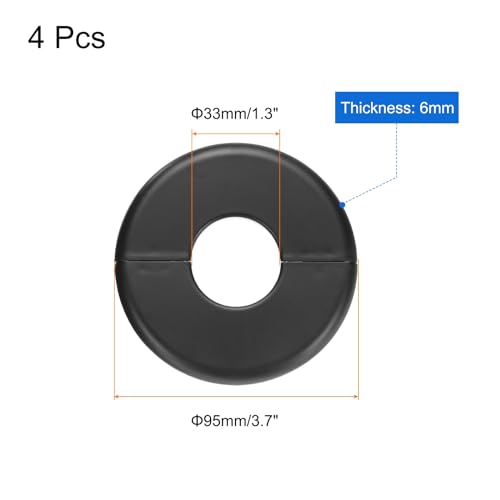 uxcell 4pcs Wall Split Flange 95mm / 3.7" OD Escutcheon Plate ABS Round Self-Adhesive Plumbing Cover Plates for 33mm / 1.3" Dia Water Pipe Faucet Decoration Accessories, Black - color: Black, size: 33mm