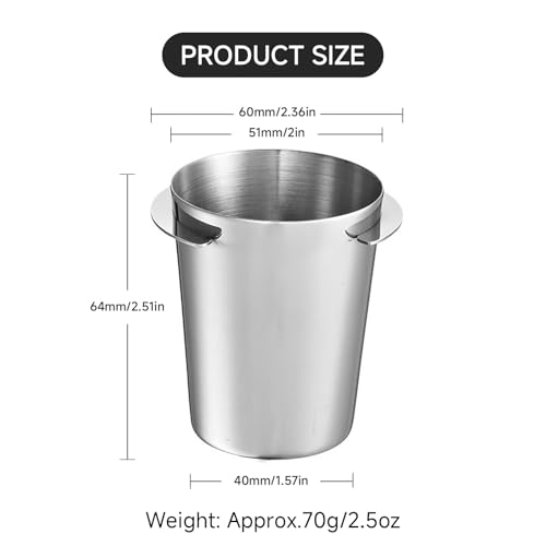 Coffee Dosing Cup 51mm, Stainless Steel Espresso Dosing Cup Coffee Machine Powder Feeder, Mug Coffee Powder Dosing Cup for Espresso Machine with 51mm Portafilter