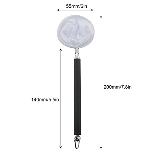DGZZI Aquarium Fishing Net, Round Black, Stainless Steel, Telescopic Handle, Compact, 4.5-5.0 cm, 46 cm, 25g, Safe for Fish