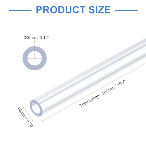 uxcell 10 Pcs Clear Plastic Rigid Tubing 3mm ID x 5mm OD, 0.5 Meters Length Round Polycarbonate Tubing for Aquarium Water Pipe, Water Cooling System, Plumbing - size: 3mm x 5mm