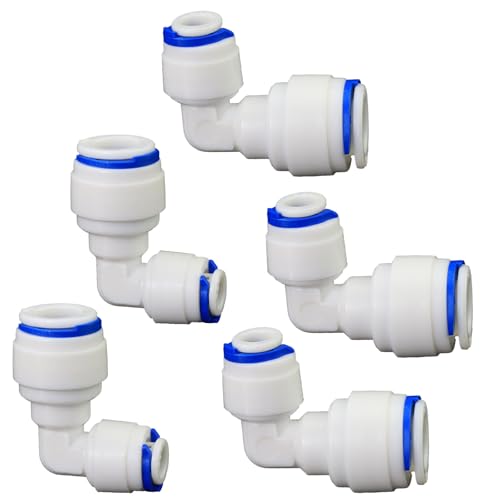 1/4" x 3/8" Push-Fit Elbow for RO System, 5 Pcs | Quick bend plastic elbow connects 1/4" to 3/8" FPT for reverse osmosis RO DIY water filters & purification systems. - style: 1/4 turn 3/8 quick connect elbow