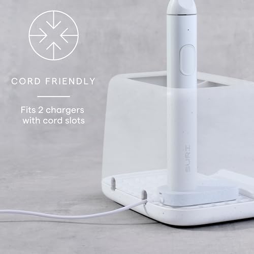 YouCopia The Ledge Toothbrush Holder, 2-Slot, Bathroom Vanity Counter Organizer with Cord Slots, Removable Base and Storage for Phones, Toothpaste and Accessories - size: 2-Slot