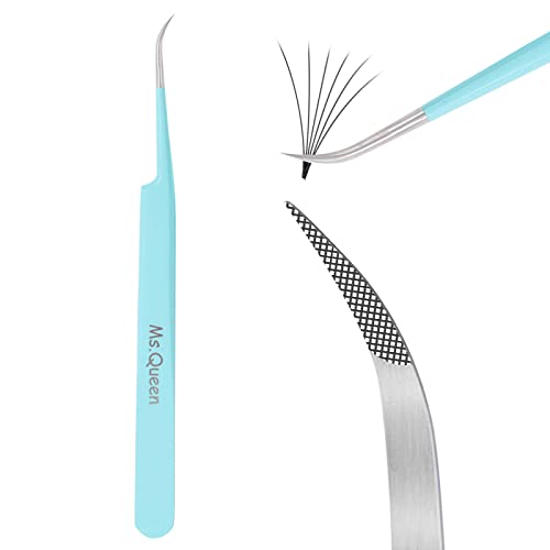 Ms.Queen Lash Tweezers for Eyelash Extensions,Professional 5Pcs Fiber Tip Curved Isolation 45 90 Degree Boot Volume Lash Tweezers for Extensions, Blue - style: Isolation Tweezers