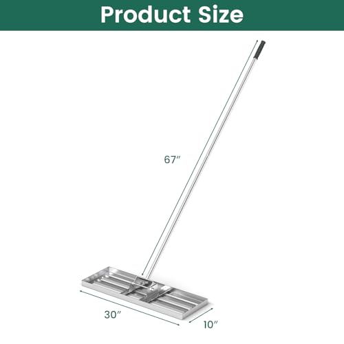 Goplus Lawn Leveling Rake, 30" x 10" Heavy Duty Level Lawn Tool w/ Ergonomic Handle for Soil, Effort-Saving Landscape Rake for Garden, Backyard, Golf Course, Farm, Pasture, Silver - style: 30" x 10", Silver