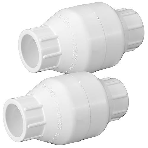 Geetery 2 Pcs 3/4 Inch PVC Inline Check Valve Solvent Connections White Plastic Backflow Preventer Pipe Fittings Check Socket Schedule - size: 3/4 Inch