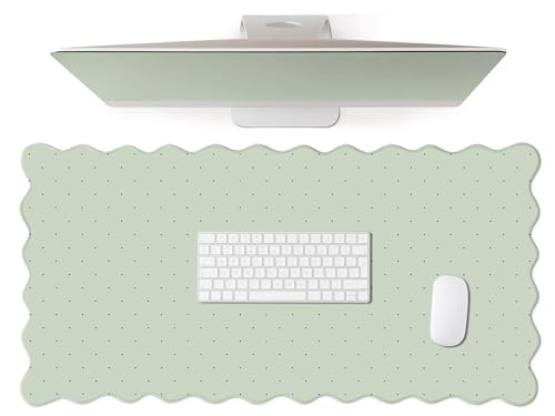 Cute Scalloped Desk Mat with Sage Green Polka Dot Large Mouse Pad Computer Mat Aesthetic Keyboard Mat for Desktop Laptop Protector for Office & Home - color: A2- Sage Green