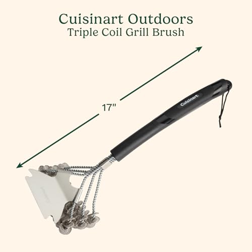 Cuisinart Triple Coil Brush, 17” Stainless Steel Grill Brush with Wide Scraper for All Grates, Bristle Free Grilling Accessory for Worry Free Cleaning, Perfect for BBQs, Cookout & Tailgate Cleaning - size: 17" Triple Coil Grill Brush