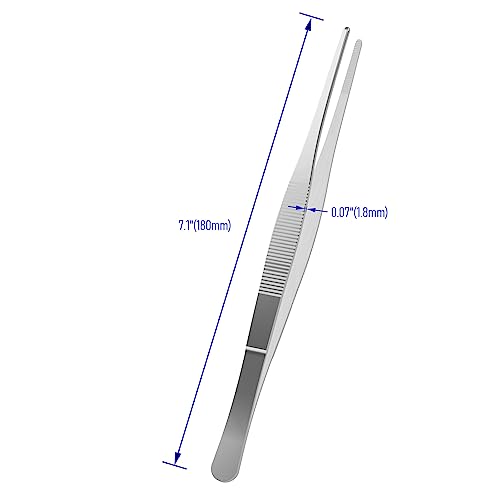 2 PCS 7.1 Inch Stainless Steel Tweezers, with Straight Round Blunt Serrated Tip, 0.07 Inch Thickness Stainless Steel, Multipurpose Daily Garden Home Lab Craft Repairing Tool - size: 7.1"L(0.07"T)
