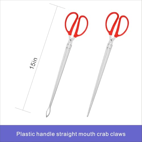 Stainless steel crab and reptile feeding pliers, 15 inch double pack, straight mouth and curved serrated jaws, suitable for live seafood and pet care