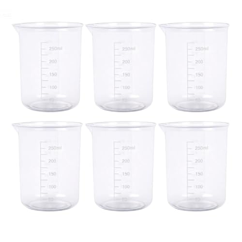 6-Pack Plastic Graduated Lab Beakers, 250ml & 300ml Mixing Measuring Cups, Transparent PP for Science, Kitchen, DIY & Education - style: 250 ML/300ML