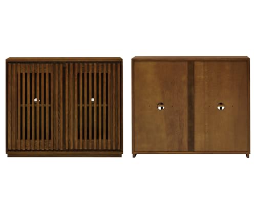 LKTART Narrow Buffet Cabinet Sideboard with Storage, Mid Century Modern Accent Credenza Cabinet with Doors & Shelves, Wood Coffee Bar TV Media Console Table for Kitchen,Entryway,3 Pieces - color: B- Walnut, size: 3 Pieces