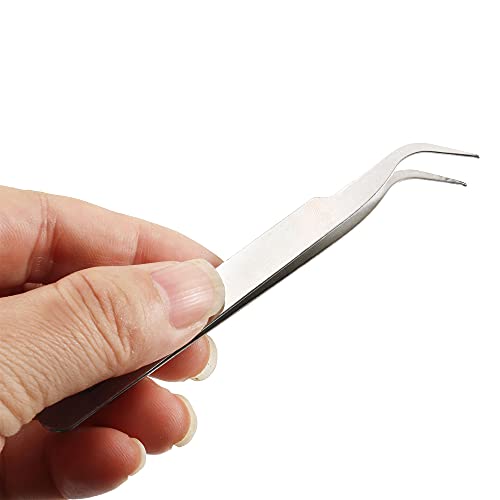 uxcell Silver Tone 5 Inch Length Metal Bent Tip Tweezers Metal (4 Pack)