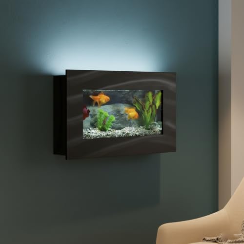 Aussie Aquariums 3.0 Wall Mounted Fish Tank Kit with LED Lighting, Built-in Filter System, Modern Space-Saving Design, Complete Accessories Set (View, Black) - color: Black, size: View