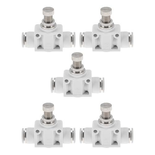 Push to Connect Air Fittings 3/8" Air Flow Control Valve Plastic 5 Pcs White Silver Tone - size: 10mm/3/8"