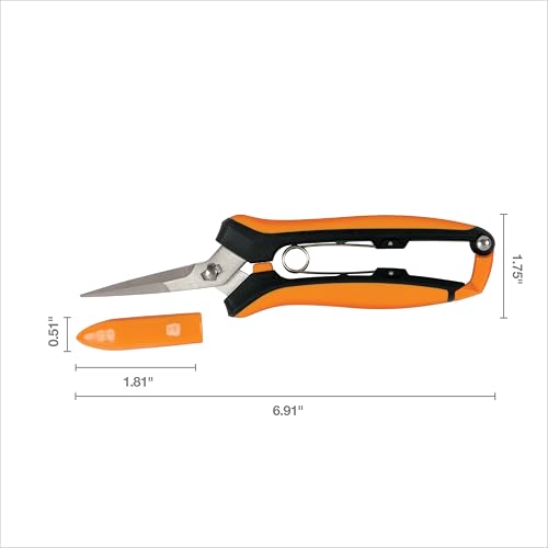 Fiskars Curved Micro-Tip Pruning Snips - 6" Garden Shears with Sheath and SoftGrip Handle - Yard and Garden Tools - Orange/Black - style: Pruning Snips (Curved)